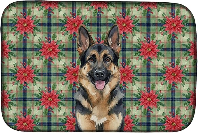 Caroline's Treasures German Shepherd Christmas PoinsettIas Dish Drying Mat Absorbent Dish Drying Mat Pad for Kitchen Counter Dish Drainer Mat for Countertop, 14 x 21", Multicolor