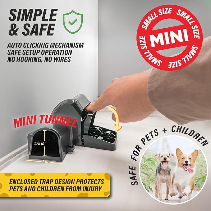 Tratper Mouse Tunnel Traps. Prevents Accidental Triggering with Dual Tunnel Design. Covered Snap Traps for Humane Kill, Safe and Reusable, Pest Control for Mice, Indoor & Outdoor Use, 8 Pack