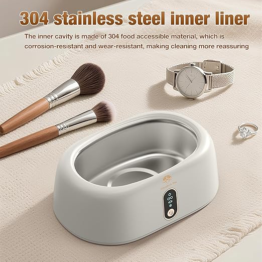 Ultrasonic Cleaner - 45KHz Ultrasonic Cleaner Machine for All Jewelry, Eyeglasses, Watch Straps, Retainer, Dentures. 16oz 304 Stainless Steel Tank with 4 Cleaning Modes, Gift for Wife,Mom,Daughter