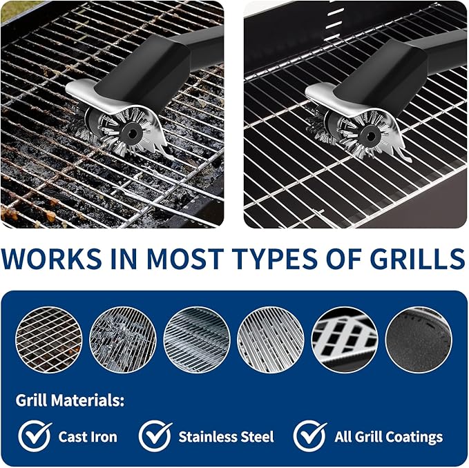 Electric Grill Brush for Outdoor,Cordless Rechargeable Grill Brush with 370 RPM & LED Light,Dual Steel Brushes for Husband Father Birthday BBQ Gifts