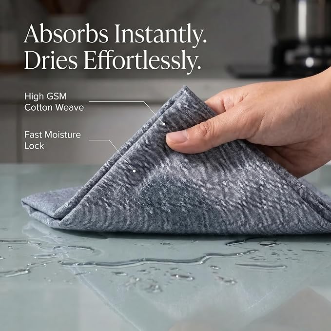 Urban Villa Kitchen Towels Premium Quality 100% Cotton Solid Kitchen Towels Set of 6 Ultra Soft Size 20X30 Inches Chambray Black/White Color Kitchen Towel Highly Absorbent Kitchen Towels