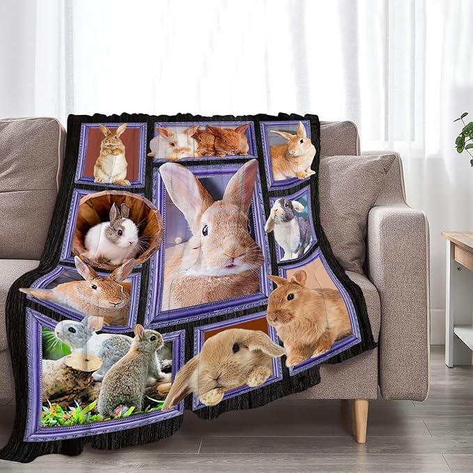 Rabbit Blanket Bunny Decor Throw Blanket Super Warm Soft Plush Lightweight Fleece Flannel Animals Blanket Rabbit Gifts for Women Girls Boys Men Kids for Winter Couch Bedding 50"X60"