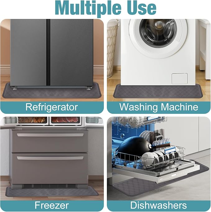 ToLanbbt Refrigerator Spill Mat - 37.5'' x 8.5'' Silicone Under Fridge Floor Protector with Raised Edge, Leak Catcher Liner Drip Tray for Refrigerator Washing Machine, Dryer, Wine Cooler, Gray