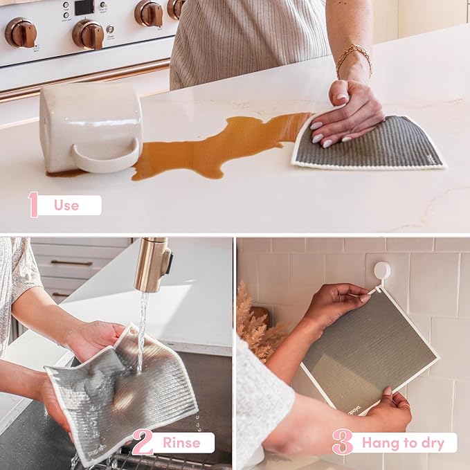 Papaya Reusable Paper Towels, Premium Swedish Dishcloths with Hook, Non-Scratch Reusable Paper Towel, 1 Sheet Replaces 17 Rolls - 4 Sheets, 2 Hooks