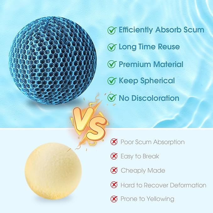 Hot Tub Scum Absorber, Spa & Pool Scum Eliminating Balls,Hot Tub Scum Balls,Scum Sponge for Spa Hot Tub, Hot Tub Accessories, Oil Absorbing Sponge for Hot Tub Skimmer (Blue-4 Pack)