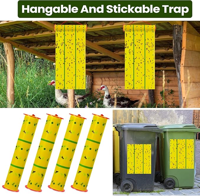 Qualirey Giant Sticky Fly Traps, Fly Strips for Indoor Outdoor Hanging Flying Tapes Non Toxic Ribbon Fruit Gnat Killer for Mosquito Plants House Horse Stable(30 ft,Yellow and Green,10 Pcs)