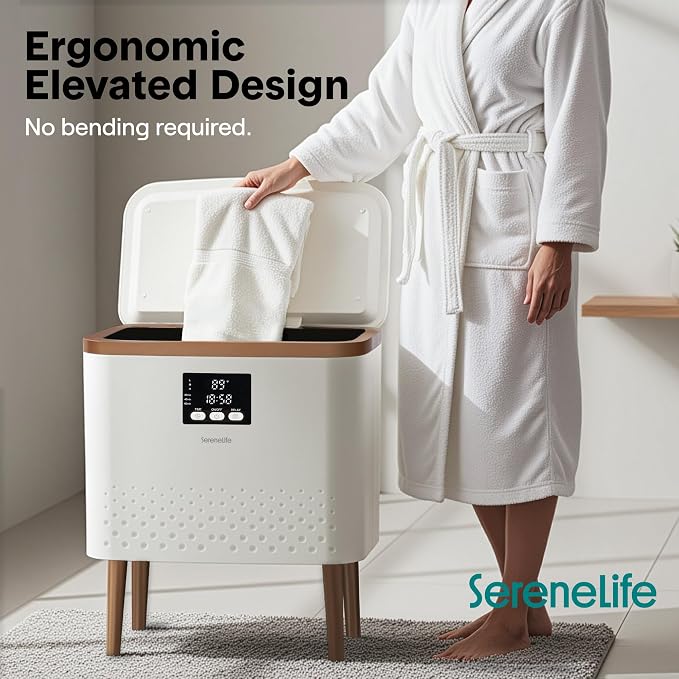 SereneLife Towel Warmer Bucket | Large Blanket Warmer with 20L Stainless Steel Tub & Single Touch Control for Home, Hotel & Spa Use | Adjustable Temp 90 to 140°F | Fits 2 Bath Towels or Robes | Gold