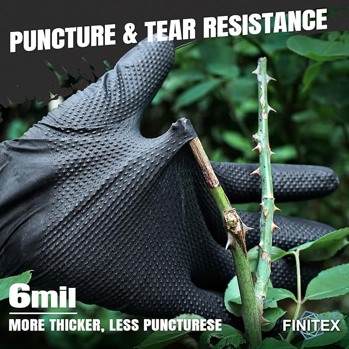 FINITEX Industrial Diamond Texture Nitrile Black Glove - 100/1000PCS Chemical Resistant 6.3mil Mechanic Disposable Gloves