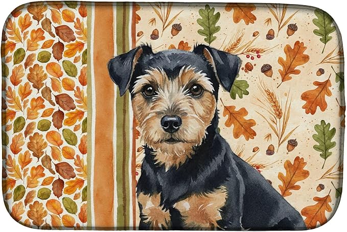 Caroline's Treasures Black and Tan Norfolk Terrier Heirloom Fall Dish Drying Mat Absorbent Dish Drying Mat Pad for Kitchen Counter Dish Drainer Mat for Countertop, 14 x 21", Multicolor