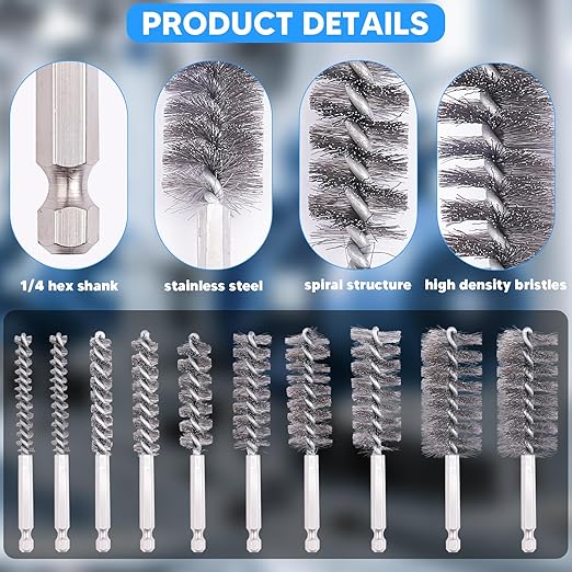 20pcs Drill Brush Attachments for Cleaning, Wire Brush for Drill, Drill Wire Brush, Stainless-Steel Bore Brush with Handle 1/4 Inch Hex Shank, for Drill Attachment, Tube Cleaning Rust