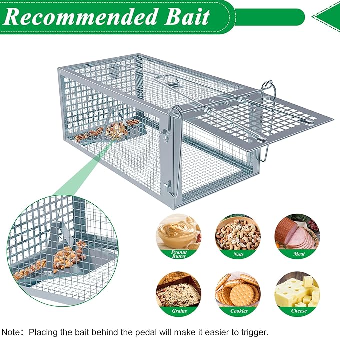 2 Packs Humane Rat Trap Outdoor, Wanqueen Humane Mouse Traps Indoor for Home, Small Rodent Chipmunk Trap and Other Live Animal Cage Catch and Release