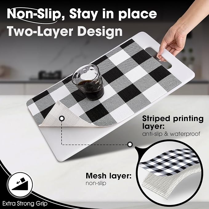 Drawer and Shelf Liner, Non-Slip Kitchen Cabinet Liners Non-Adhesive Thick Strong Grip Waterproof Washable Mats Protect Dresser Shelves Cupboard Bathroom Cabinets, Buffalo Plaid, 12 in X 20 FT