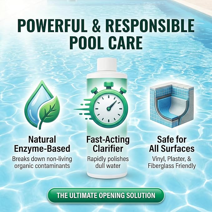 Pool Opening Chemical, 16 oz Treats Up to 20,000 Gallons, Pool Starter Kit for Above Ground & Inground Pools, Spring Start Up Clarifier Support, Chlorine or Salt Compatible – BubbyShine