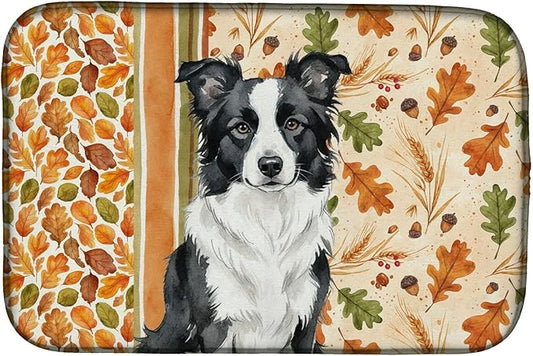 Caroline's Treasures Blue Merle Border Collie Heirloom Fall Dish Drying Mat Absorbent Dish Drying Mat Pad for Kitchen Counter Dish Drainer Mat for Countertop, 14 x 21", Multicolor