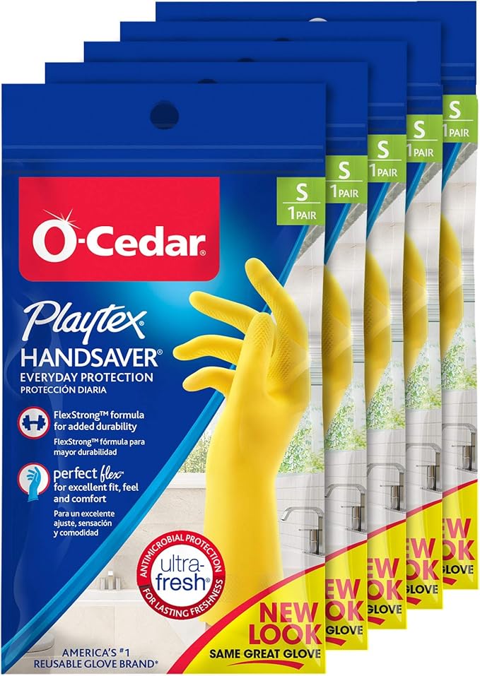 Playtex HandSaver Reuseable Rubber Cleaning Gloves (Small, 5 Pairs), Everyday Protection Reusable Household Gloves