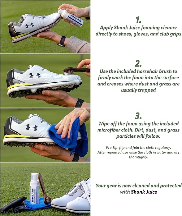 Clean Kit for Golf Shoes and Accessories - 6-item Kit: No Rinse Foaming Cleaner, Brush, Cloth, Cedar Inserts