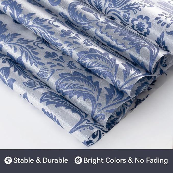 DKTIE Blue Bohemian Seamless Decorative Privacy Window Film Patterns Stain Glass Window Film for Glass, Anti-UV Anti-Glare Heat Blocking (S656, 17.7in X 78.7in)