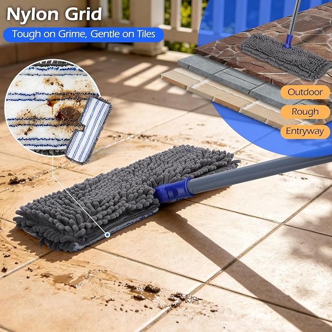 MASTERTOP Microfiber Dust Mop,Double-Sided Flat Mops for Hardwood Floors with 4 Reusable Mop Pads, Floor Mops with Stainless Steel Handle and Extension, Cleaner for Hardwood, Vinyl, Laminate, Tile