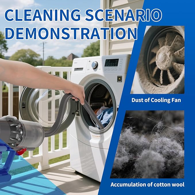 Vacuum Attachment Kit Compatible with Dyson V7 V8 V10 V11 V15 Vacuum Cleaner，Dryer Vent Hose Flexible Extension Hose Mattress Tool Stiff Brush Soft Bristle Crevice Tool Attachment for Home Cleaning