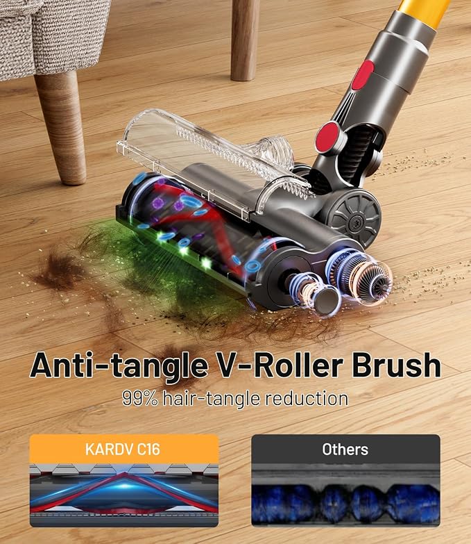 KARDV Cordless Vacuum Cleaner, 45Kpa/550W Stick Vacuum with Touch Screen, Max 65Mins Vacuum Cleaners for Home, Upgraded Green Light & Anti-Tangle Wireless Vacuum for Pet Hair/Carpet/Hardwood Floor