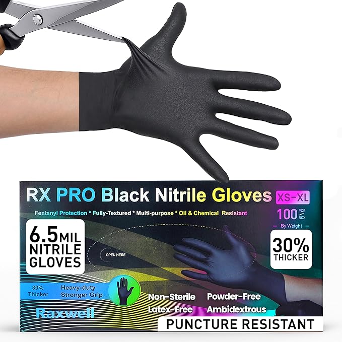 Raxwell Disposable Nitrile Gloves - Food Grade Heavy-Duty Puncture Resistant Black Gloves for Cooking & Food Service