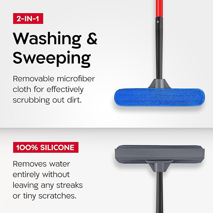 Tyroler Professional Silicone Window Squeegee for Home, 12"-110" Long Squeegee for Window Cleaning, 2-in-1 Window Cleaning Squeegee Kit, Indoor & Outdoor Window Cleaner Tool for High Windows & Glass