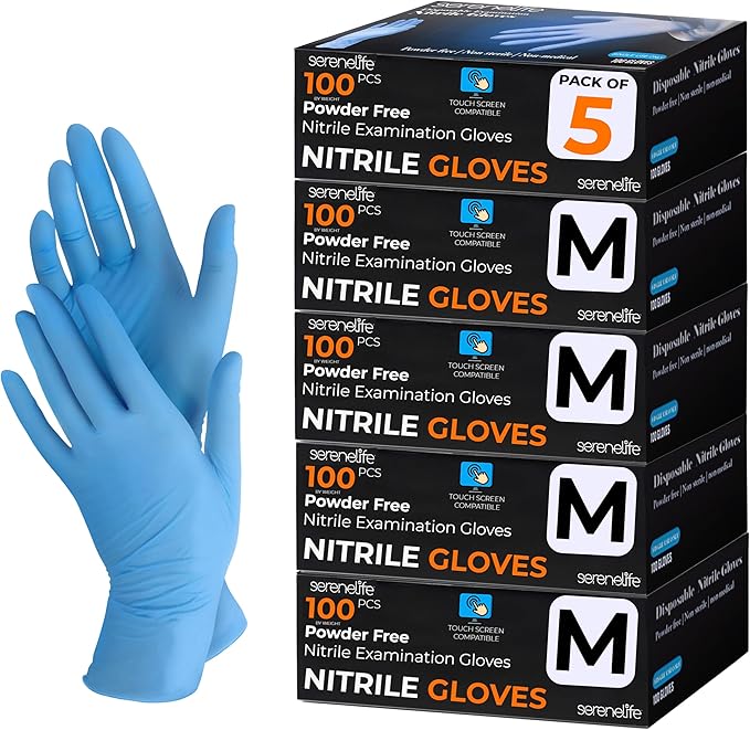 Serenelife Soft Industrial Gloves, Nitrile and Vinyl Gloves, Powder-Free, Textured Grip, Ideal for Cleaning, Food Service, Automotive, Household Work