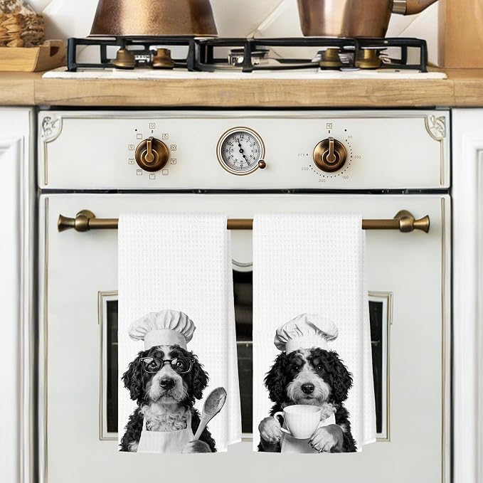 Funny Bernedoodle Kitchen Towels Set of 2, Dog Kitchen Accessories, Dog Chef Gifts for Women Decorative Hand Towels for Kitchen Decor, Bernedoodle Lovers Gifts Dish Tea Towel, 16x24 Inch