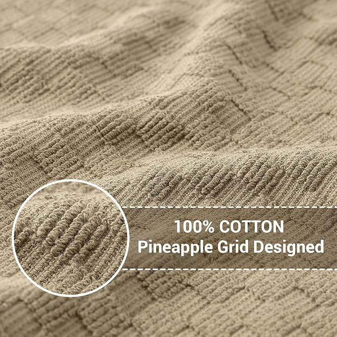 Homaxy 100% Cotton Terry Kitchen Dish Cloths, Ultra Soft Absorbent Dish Towels with Hanging Loop, Pineapple Grid Designed, 12 x 12 Inches, 8-Pack, Tan