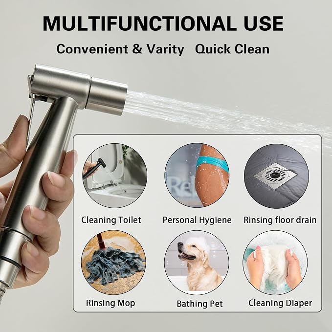 Warm Water Bidet Sprayer for Toilet with Hot and Cold Mixing Valve, Stainless Steel Wall Mount Round Handheld Bidet Attachment Set, Brush Nickel