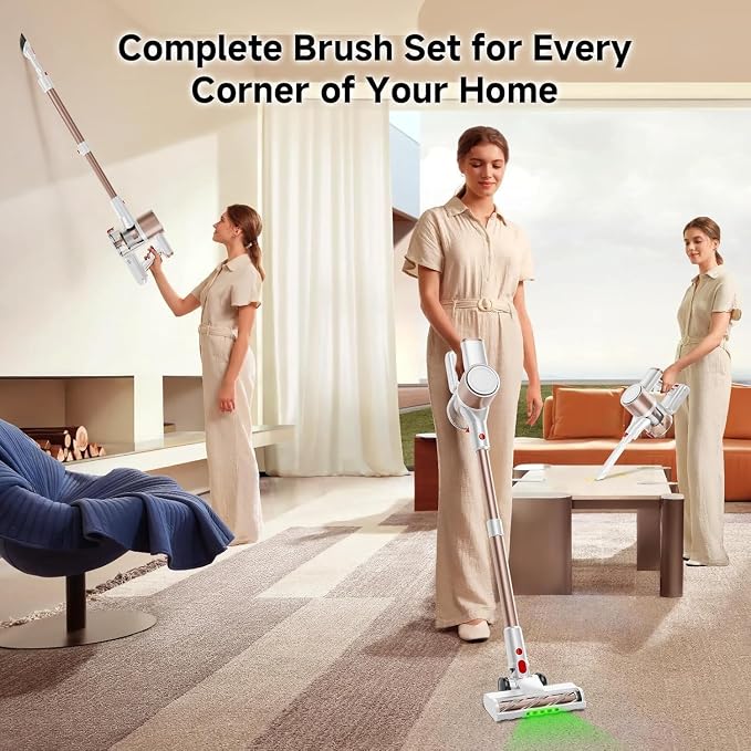 Cordless Vacuum Cleaner, 40Kpa Vacuum Cleaners for Home, Cordless Vacuum with LED Display, 8 in 1 Rechargeable Vacuum (Gold)
