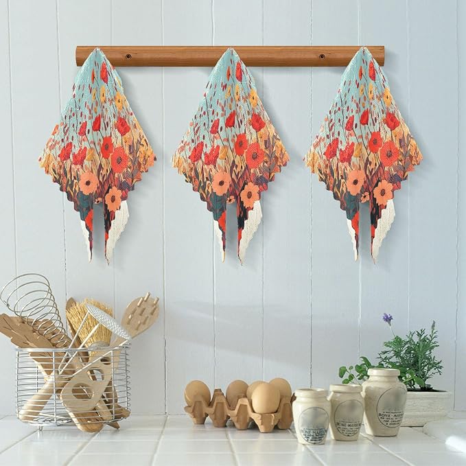 Autumn Poppy Flowers06 Kitchen Towels Dish Cloths Set of 6 Microfiber Cleaning Cloths for Cars Super Absorbent Machine