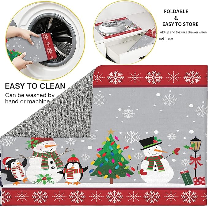 3Pcs Christmas Snowman Dish Drying Mat & Kitchen Sink Splash Guard Faucet Mat For Kitchen Counter Absorbent Microfiber Dishes Pad Dish Drainer Rack Mats Fast Dry Kitchen Accessories