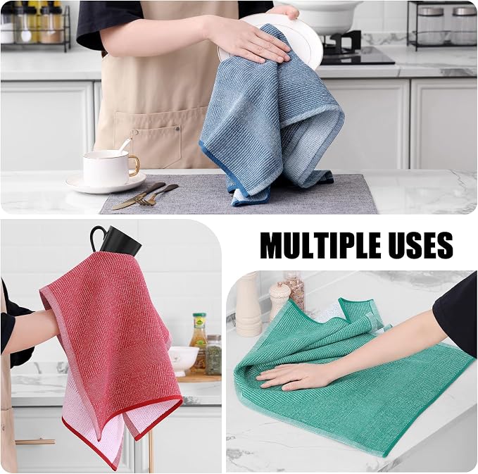 Homaxy Premium Kitchen Towels(18”x 28”, 3 Pack), Large Cotton Kitchen Hand Towels, Flat and Terry Dish Towels, 380 GSM Highly Absorbent Tea Towel Set with Hanging Loop, Navy Blue/Red/Green