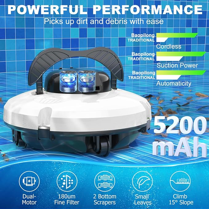 2026 Cordless Robotic Pool Cleaner, Pool Vacuum for Above Ground Pool with 120 Mins Runtime, Auto-Parking Robot Pool Cleaner for Inground Flat Pools Up to 1000 sq.ft