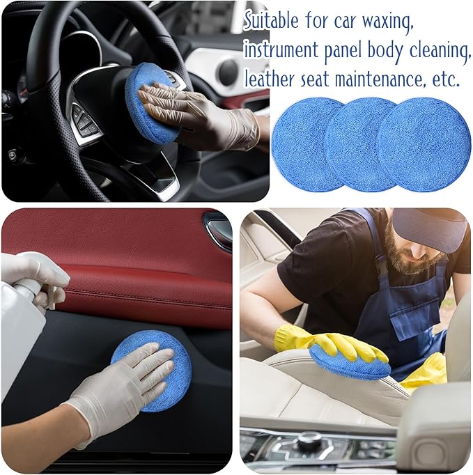 Tanlade 24 Pcs Car Detailing Microfiber Applicator Pad Wax Applicator Wash Microfiber Pads, 5 Inch Diameter (Blue)