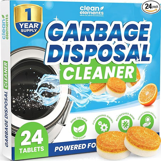 Garbage Disposal Cleaner Deodorizer Tablets – 24 Pack XL Foaming Citrus Cleaning Tablet - Sink Drain Disposer Garburator Freshener Odor Eliminator Grease Remover Septic Safe - 1 Year Supply
