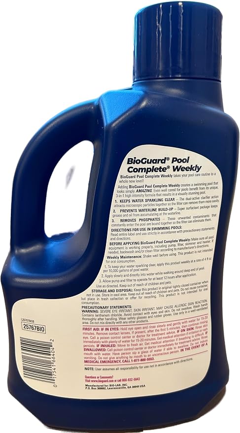 BioGuard Pool Complete Weekly, 3 Liter, Single Pack | 3-in-1 High-Intensity Clarifier & Cleaner, Prevents Waterline Buildup, Removes Phosphates, Keeps Water Clear