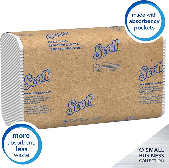 Scott Professional Scott® C-Fold Folded Paper Towels, Bulk (03623), with Absorbency Pockets™, White, (200 Sheets/Pack, 9 Packs/Case, 1,800 Sheets/Case)