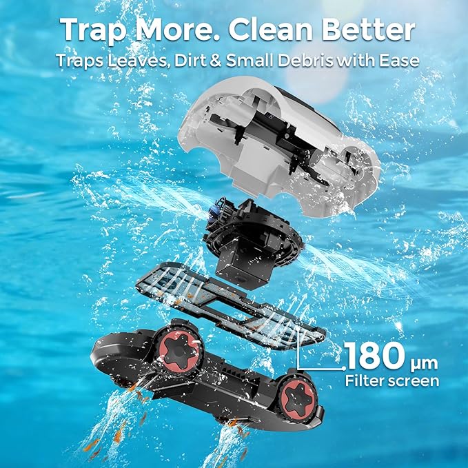 C5 Robotic Pool Cleaner, Cordless Pool Vacuum for Above-Ground & Inground Pools up to 2,200 Sq.Ft, Strong Suction, 180-Min Runtime, Smart Auto-Parking & 2.7L Large Debris Basket