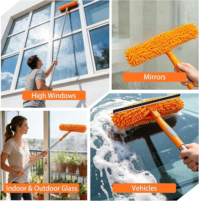 Window Cleaning Kit with 3-Gallon Bucket, 14" Squeegee & 15" Microfiber Scrubber, 78" Extension Pole, All-in-One Window Washing Equipment for Home, Outdoor, Car and Commercial Use