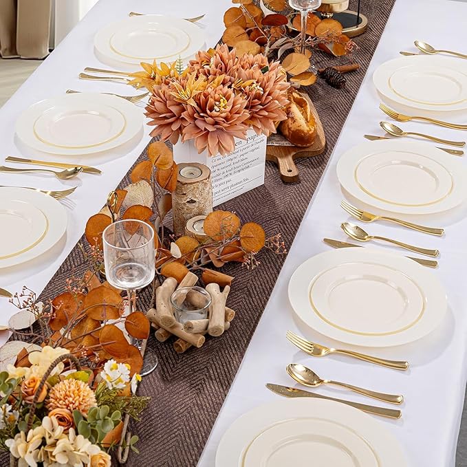 I00000 100 Pc Ivory Plastic Plates,7inch Small Cream Dessert Plates, Elegant Disposable Plate Perfect for Birthday, Wedding, Baby & Bridal Shower or Party (100 Guests)