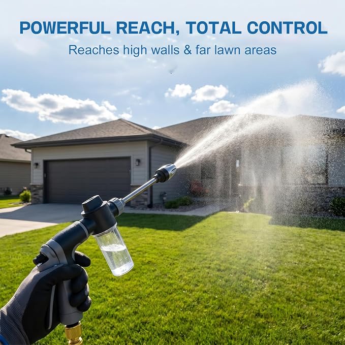 High Pressure Hose Nozzle, Pressure Washer Gun with 360° Rotating Head, Heavy Duty Adjustable Twist Hose Nozzle Jet Sweeper Nozzle for 3/4" Garden Hose, Power Washer for Car Yard Patio Pet Washing (C)