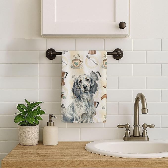 Caroline's Treasures Blue Belton English Setter Coffee Bar Kitchen Towel Velour Plush Front and Cotton Loop Back Machine Washable