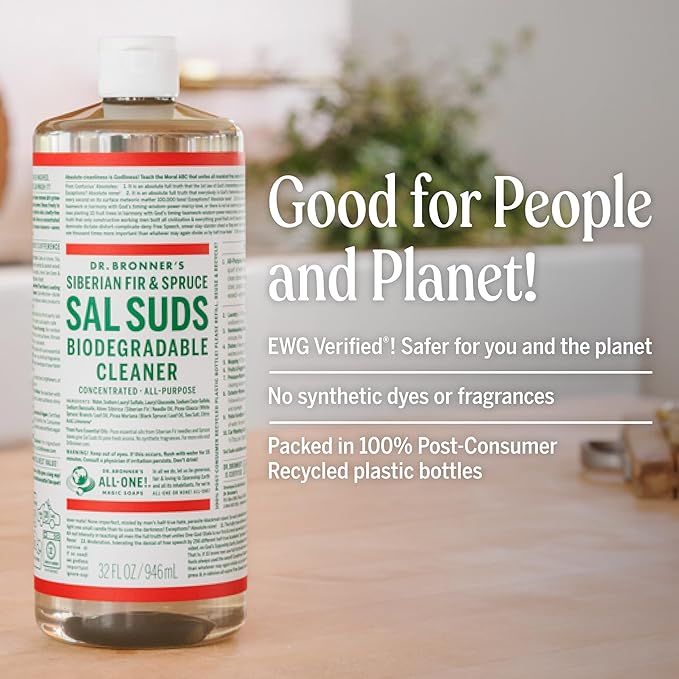 Dr. Bronner's Sal Suds Biodegradable Cleaner (1 Gallon) – All-Purpose Pine Mop Detergent for Floors, Multi-Purpose Household Formula, Dish Degreaser & Laundry Use