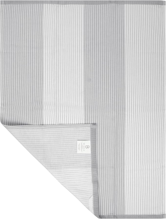 Premium Kitchen Towels (20”x 28”, 6 Pack) | Yarn Dyed Flat Woven Stripe Kitchen Towel Set| 238 GSM | Highly Absorbent with Hanging Loop | Grey