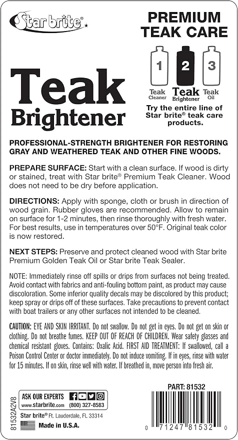 STAR BRITE Premium Golden Teak Oil - Sealer, Preserver & Finish for Outdoor Teak & Other Fine Woods - Step 3-16 OZ (085116PW) & Premium Teak Brightener - Step 2-32 OZ (081532)