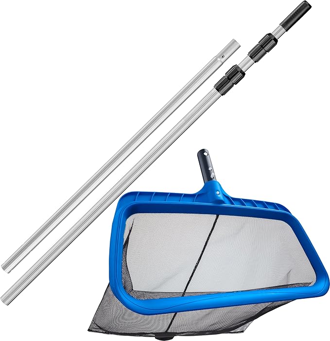 Pool Skimmer Net for Leaves - Deep Bag Pool Nets for Leaves with 15 Feet Aluminum Telescopic Pool Pole Swimming Pool Leaf Net - Heavy Duty, Reinforced Frame, Large Capacity Pool Rake