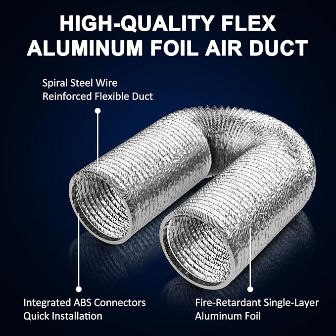 Dryer Vent Hose 10 Inch 19.5FT Aluminum Foil Flexible Ducting, Heavy-Duty HVAC Ventilation Duct for Kitchen Exhaust, Grow Tent, Bathroom Ventilation