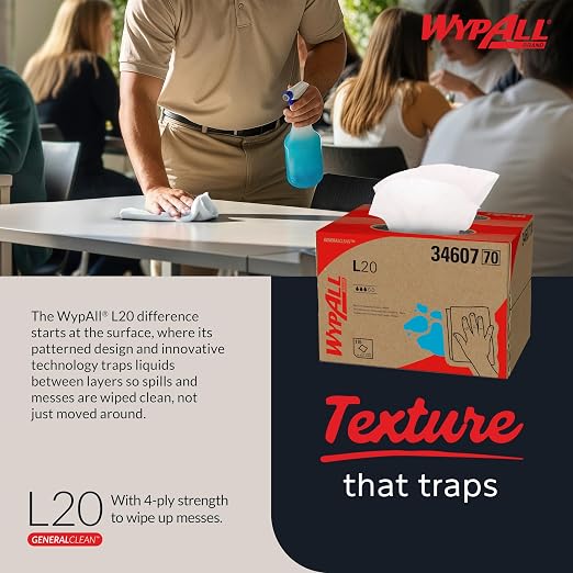 WypAll GeneralClean L20 Cloths Medium Cleaning Wipes (34607), Brag Box, Bulk Paper Wipers, White (1 Pack of 176 Sheets, 176 Sheet Total)